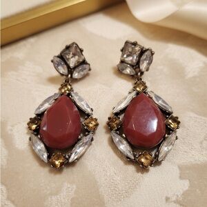 Red Champagne White Faux Gem Rhinestone Large Dangle Drop Earrings Cocktail